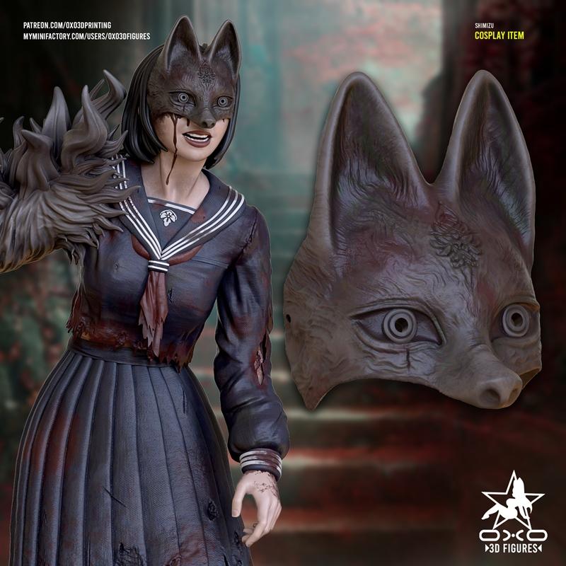OXO3D Hinako狐面3D打印模型|OXO3D Figures – Hinako Fox Face Mask – 3D Print Model STL