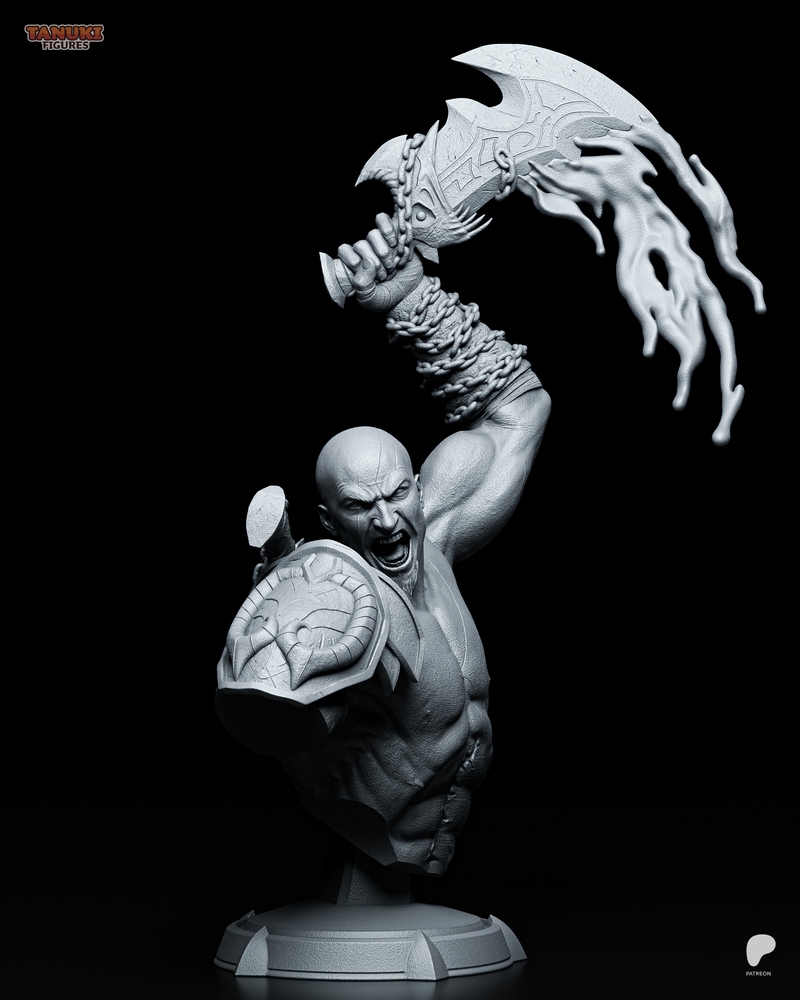 战神克拉托斯雕像 3D打印模型|Tanuki Figures – Kratos – God of War Bust – 3D Print Model