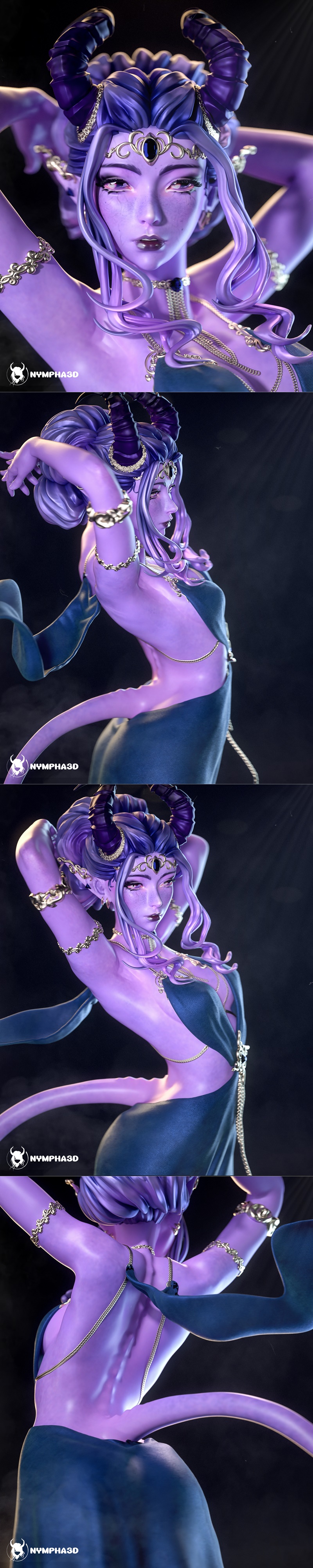 Nympha - 女性恶魔裔角色 - 3D打印模型|Nympha – Tiefling Girl – 3D Print Model STL