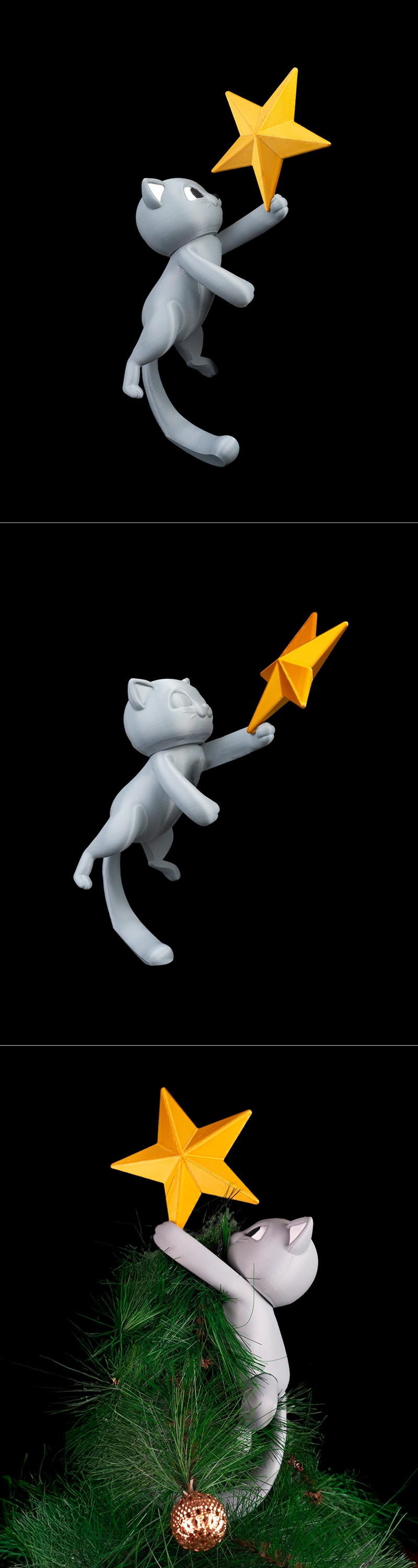 Meowy圣诞节树顶装饰3D打印模型|Meowy Christmas – Tree Topper – 3D Print Model STL