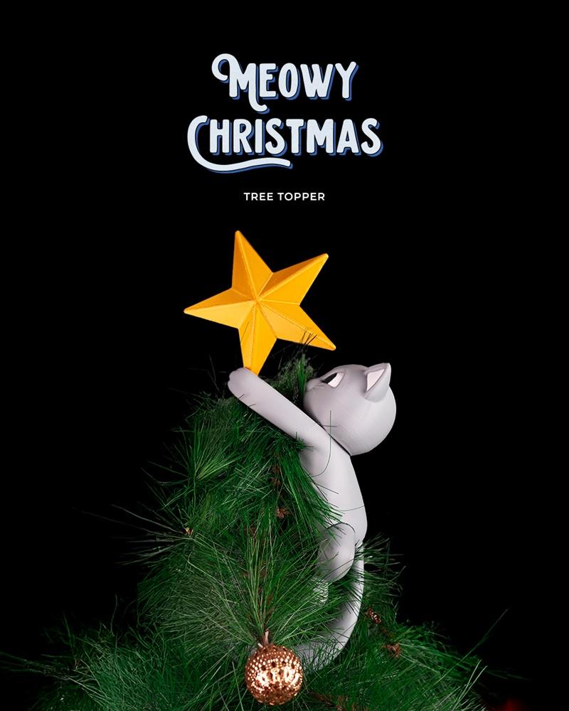 Meowy圣诞节树顶装饰3D打印模型|Meowy Christmas – Tree Topper – 3D Print Model STL
