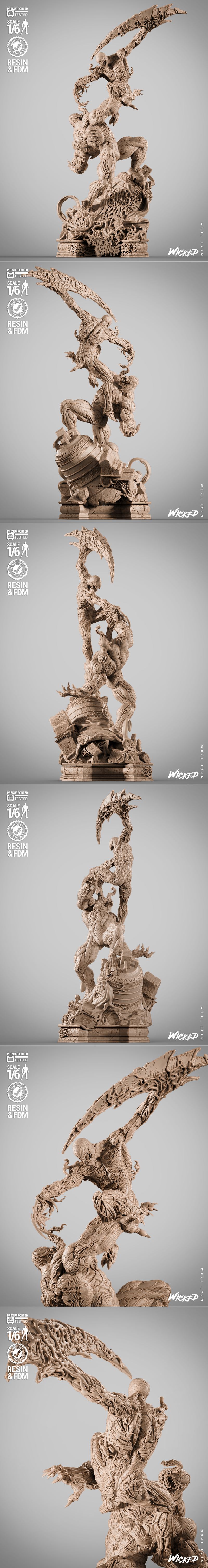Wicked - 杀意对峙 3D打印模型|Wicked – Venom VS Carnage Diorama – 3D Print Model STL