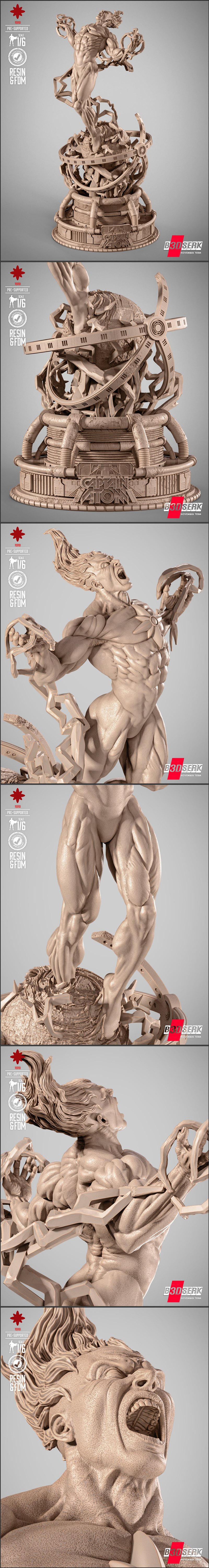 B3dserk - 原力原子 3D打印雕塑模型|B3dserk – Captain Atom Sculpture – 3D Print Model STL