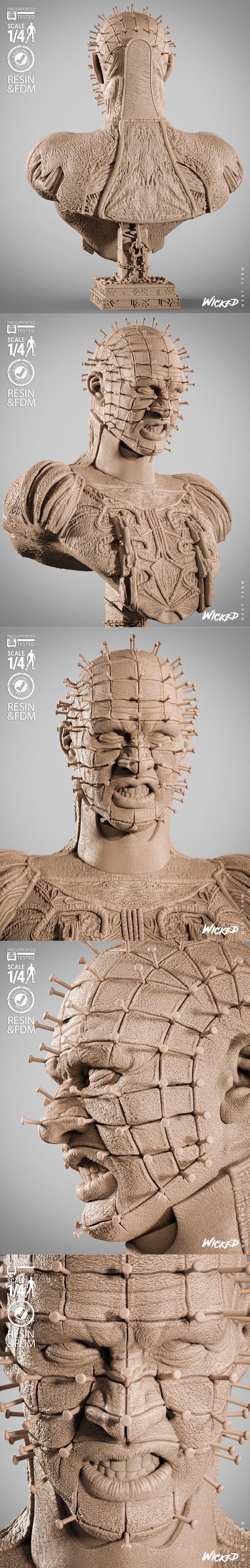 邪恶之地·尖头肖像雕塑·3D打印模型|Wicked – Pinhead Portrait Bust – 3D Print Model STL