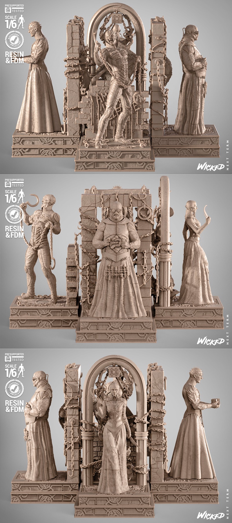 邪恶之徒——地狱开拓者迪奥拉模型 3D打印雕塑|Wicked – Hellraiser Diorama – 3D Print Model STL