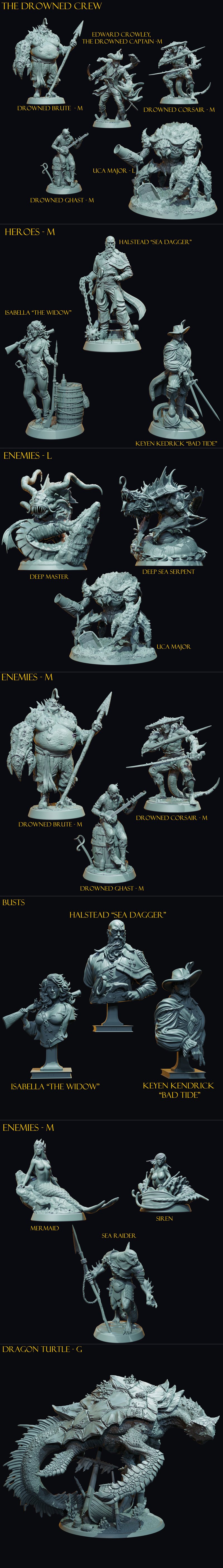 Claymore迷你模型——沉船 crew 3D打印雕像|Claymore Miniatures – The Curse of the Drowned Crew – 3D Print Model STL