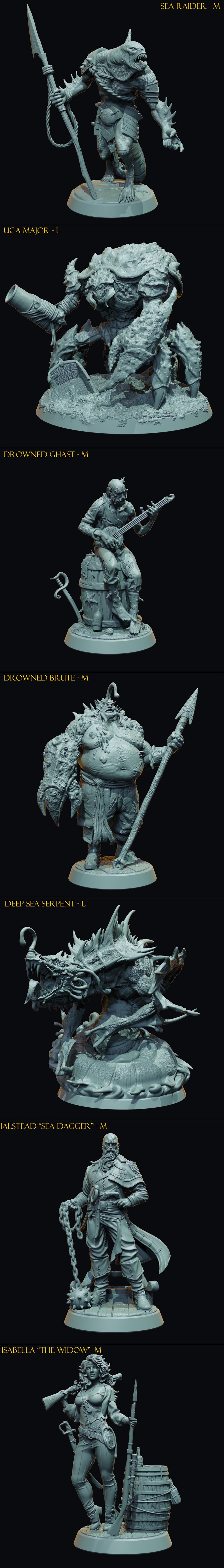 Claymore迷你模型——沉船 crew 3D打印雕像|Claymore Miniatures – The Curse of the Drowned Crew – 3D Print Model STL