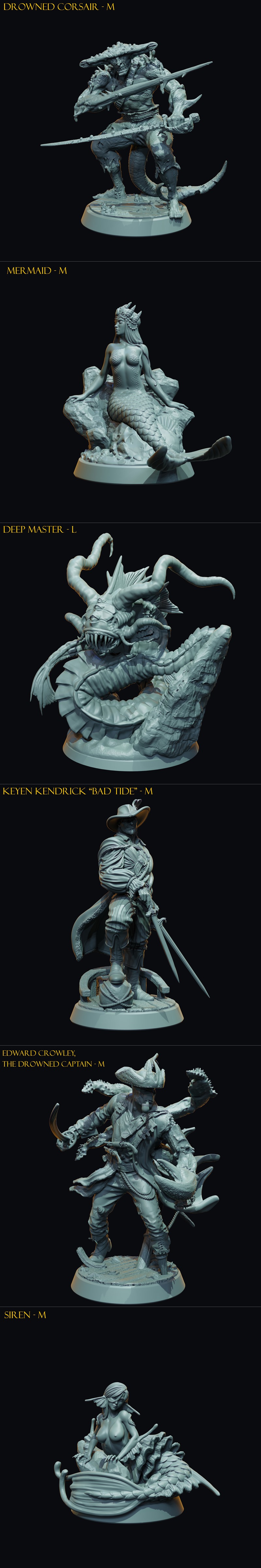 Claymore迷你模型——沉船 crew 3D打印雕像|Claymore Miniatures – The Curse of the Drowned Crew – 3D Print Model STL