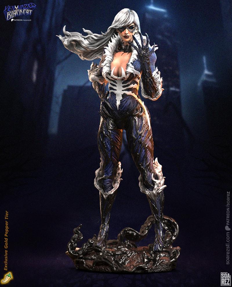 Soarez 3D打印模型：黑猫毒液版|Soarez 3d – Black Cat Venomized – 3D Print Model STL