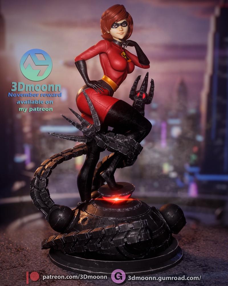 3D打印艾拉斯特女孩模型——无敌电影系列|3Dmoonn – Incredibles – Elastigirl – 3D Print Model STL