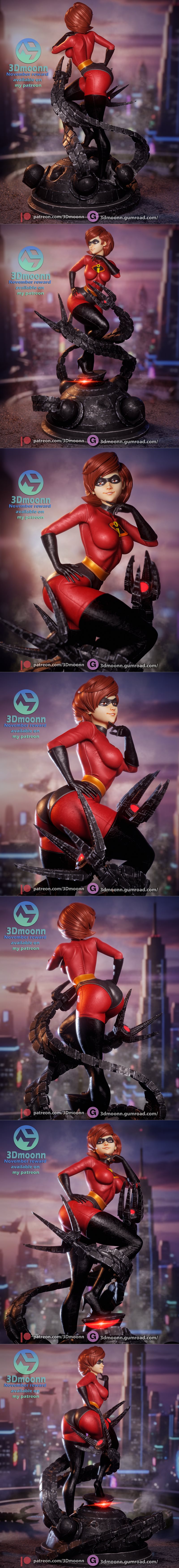 3D打印艾拉斯特女孩模型——无敌电影系列|3Dmoonn – Incredibles – Elastigirl – 3D Print Model STL