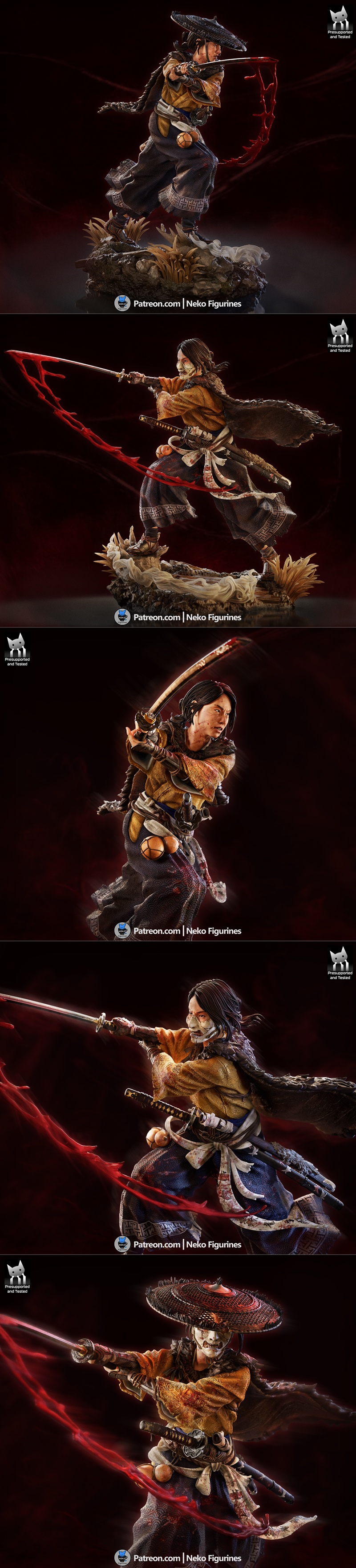 3D打印模型：幽灵之影阿途（《鬼灭之刃》角色）|Neko Figurines – Atsu (Ghost Of Yotei) – 3D Print Model STL