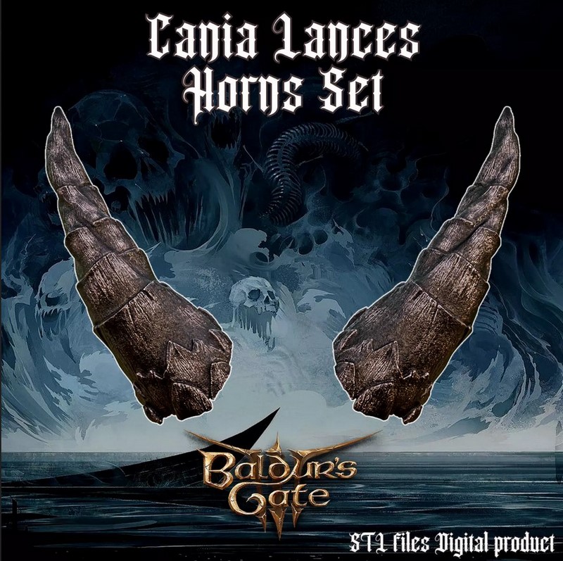 奇幻世界Cania挥矛套装《博德之门3》3D打印模型|Fantasy Cania Lances Horns Set Baldurs Gate 3 3D print model
