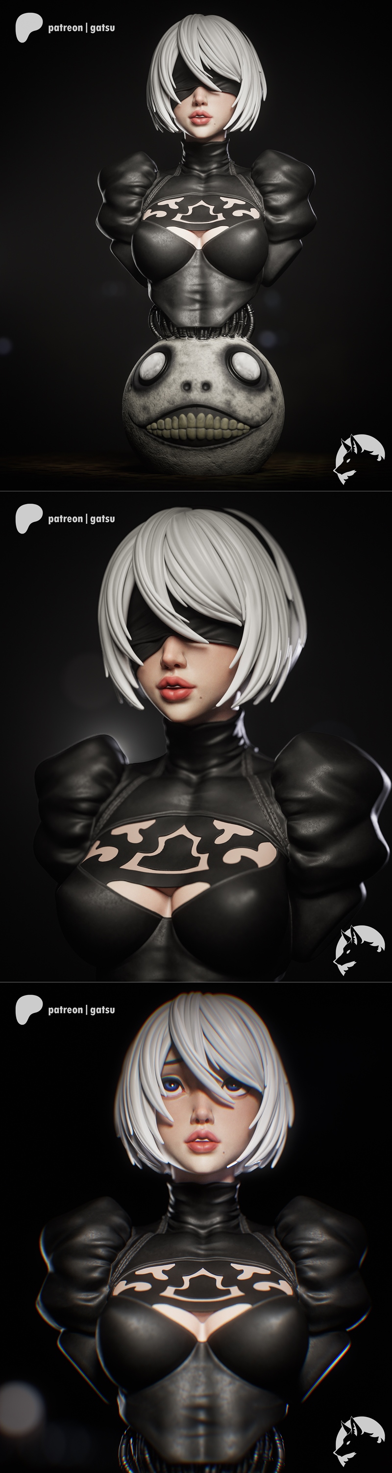 Gatsu Studios《尼尔：自动人形》2B 3D打印模型|Gatsu Studios – 2B – Nier Automata Bust – 3D Print Model STL