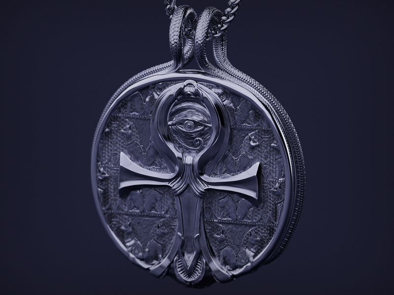 安卡币吊坠搭配蛇纹 3D打印模型|Ankh Coin Pendant with Snakes hook 3D print model