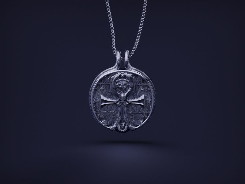 安卡币吊坠搭配蛇纹 3D打印模型|Ankh Coin Pendant with Snakes hook 3D print model