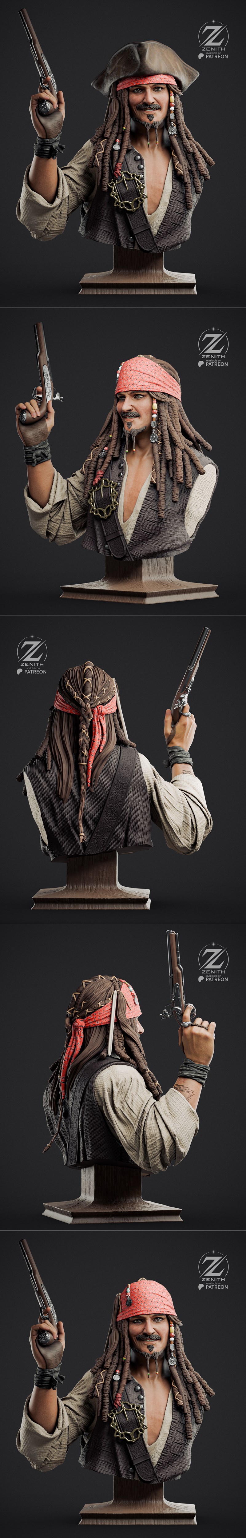 zenith工作室 约克·斯巴罗 3D打印模型|Zenith Studios – Jack Sparrow Bust – 3D Print Model STL