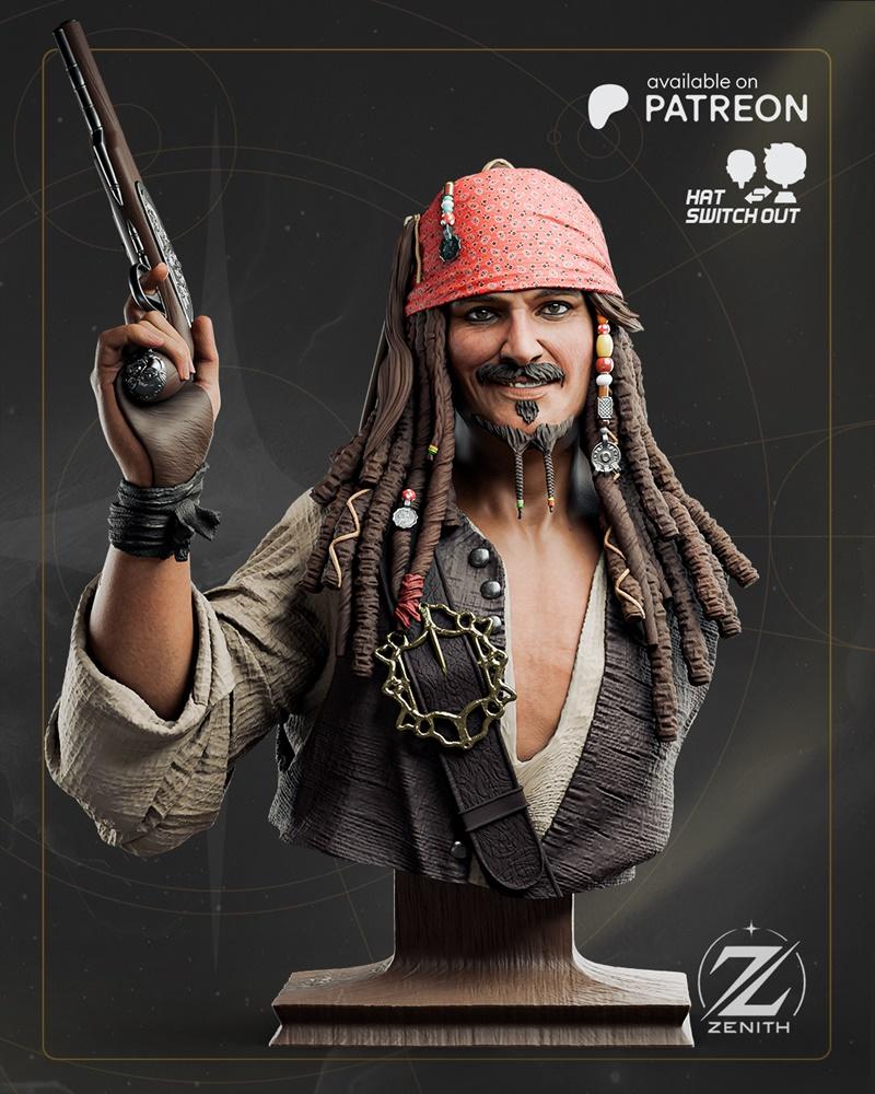zenith工作室 约克·斯巴罗 3D打印模型|Zenith Studios – Jack Sparrow Bust – 3D Print Model STL