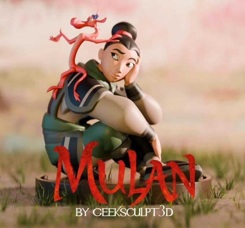 GeekSculpt3D - 女侠木兰与鼠鼠3D打印模型|GeekSculpt3D – Mulan & Mushu – 3D Print Model STL
