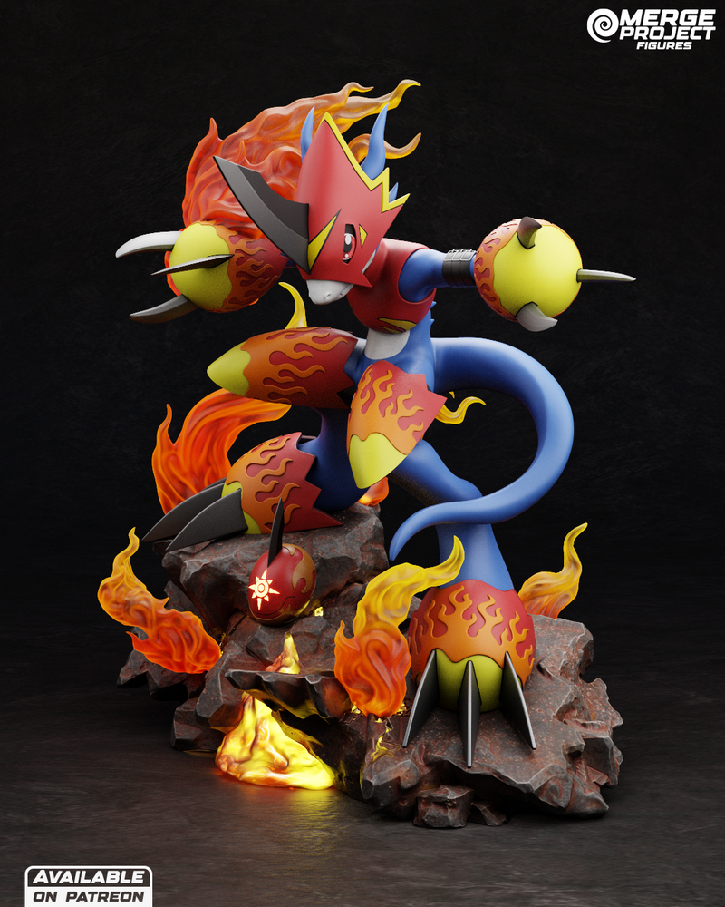 融合项目模型——数码宝贝·火焰龙·3D打印版|Merge Project Figures – Digimon – Flamedramon – 3D Print Model