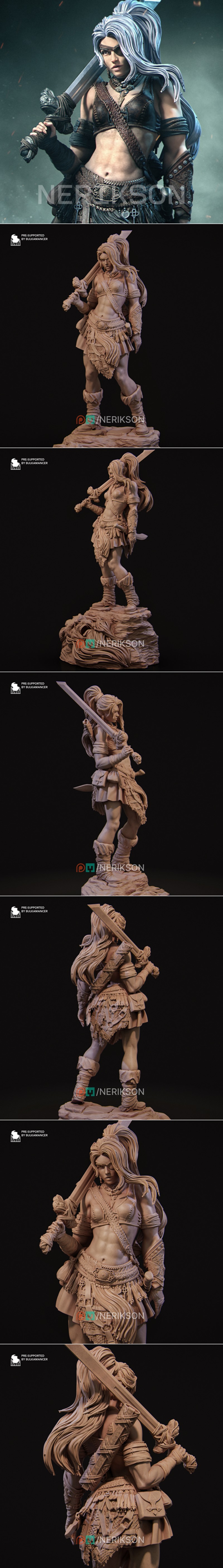 Nerikson《莉亚· Barbarian 女武者》3D打印模型|Nerikson – Lia the Barbarian Mercenary – 3D Print Model STL