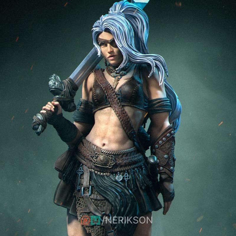 Nerikson《莉亚· Barbarian 女武者》3D打印模型|Nerikson – Lia the Barbarian Mercenary – 3D Print Model STL