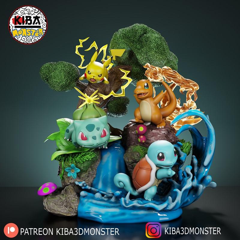 迪罗ama初代宝可梦3D打印模型|Kiba monster – Pokemons Iniciales Diroama – 3D Print Model STL