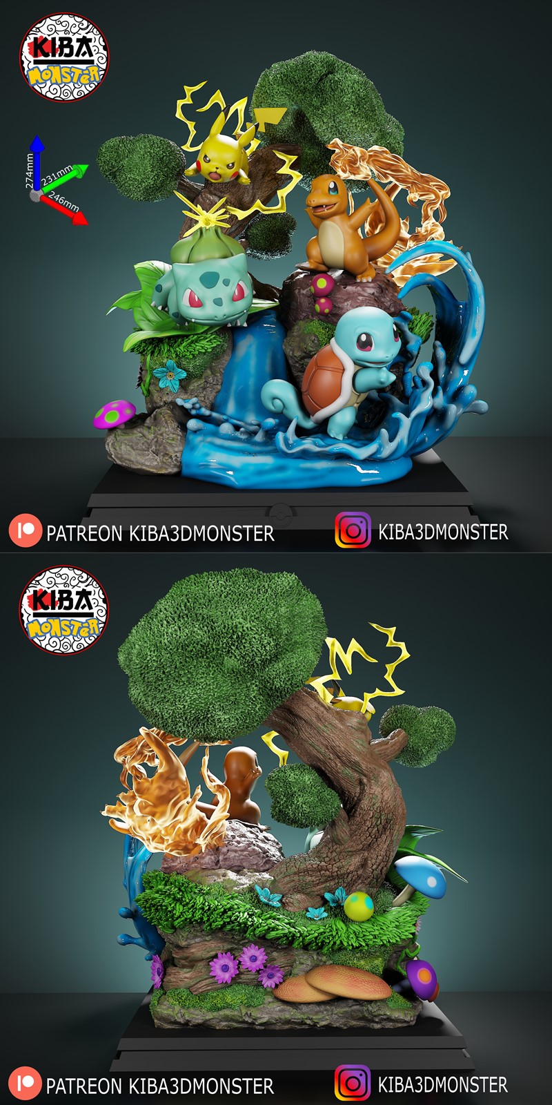 迪罗ama初代宝可梦3D打印模型|Kiba monster – Pokemons Iniciales Diroama – 3D Print Model STL