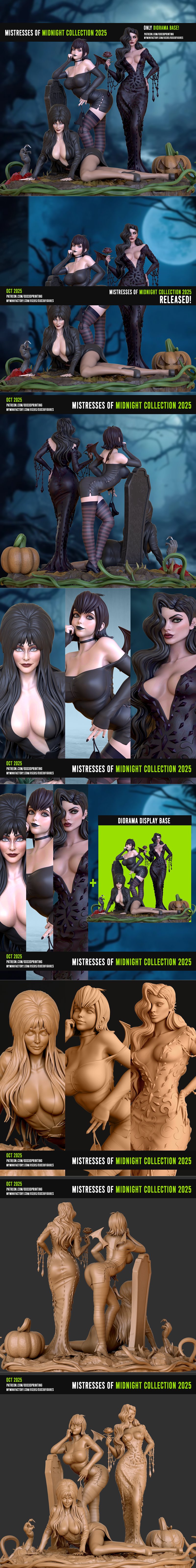 Diorama 3D打印模型：午夜女主人角色收藏|OXO3D Figures – Mistress Of Midnight Collection Diorama – 3D Print Model STL