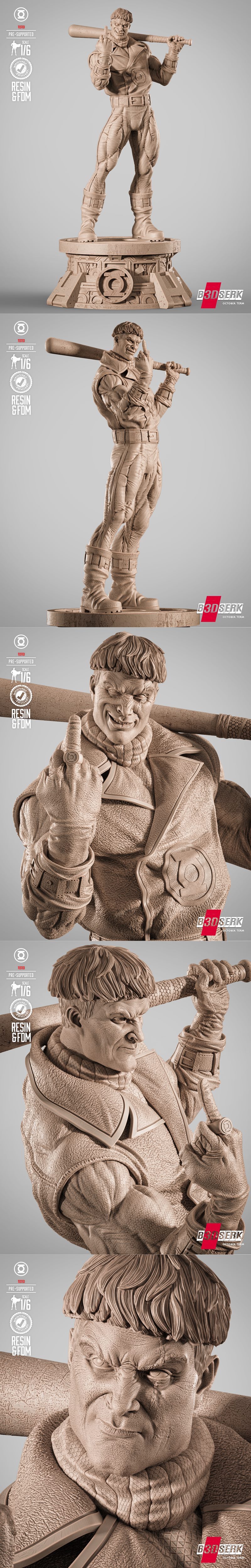 B3dserk - 哥谭侠雕塑 - 3D打印模型|B3dserk – Guy Gardner Sculpture – 3D Print Model STL