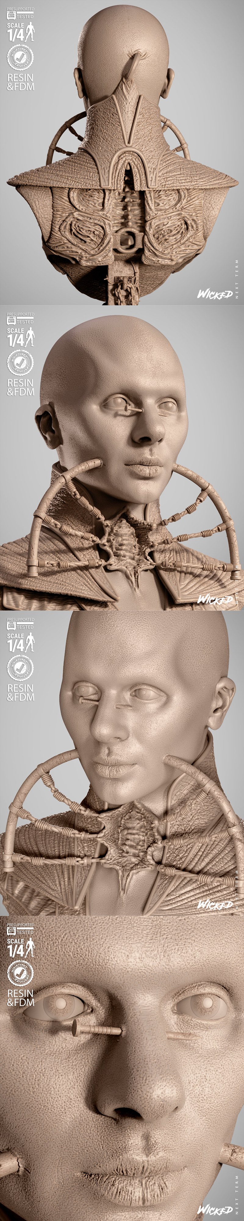 邪恶女修女形象3D打印模型|Wicked – Female Cenobite Portrait Bust – 3D Print Model STL