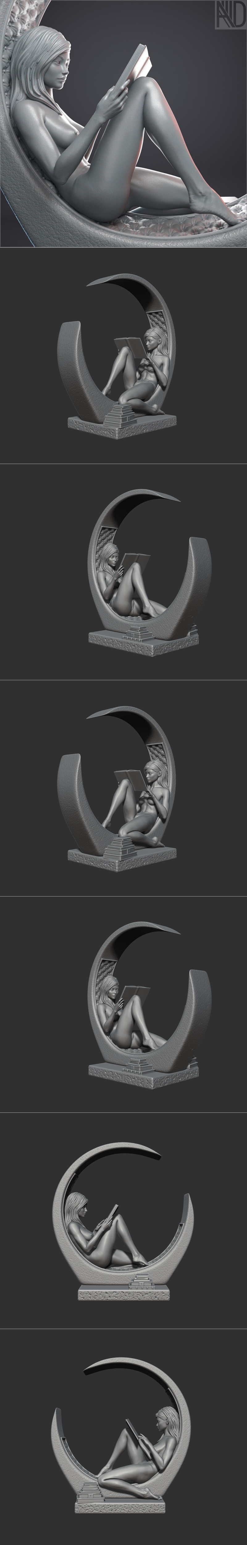 书女模型 3D打印版|Girl with a book – 3D Print Model STL