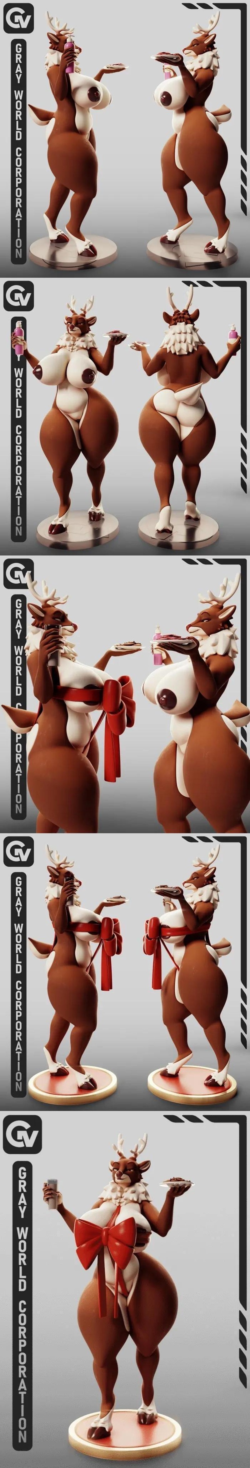 灰世界公司 - 《毛茸茸鹿》3D打印模型|Gray World Corporation – Furry Deer 2 – 3D Print Model STL