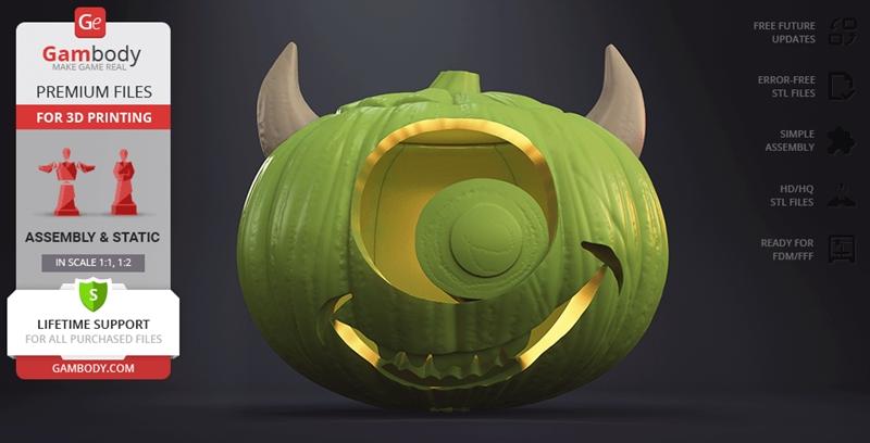 万圣节南瓜造型 - 《怪兽电力公司》迈克·瓦佐斯基 3D打印模型|Gambody – Halloween – Pumpkin – Mike Wazowski – Monsters, Inc – 3D Print Model STL