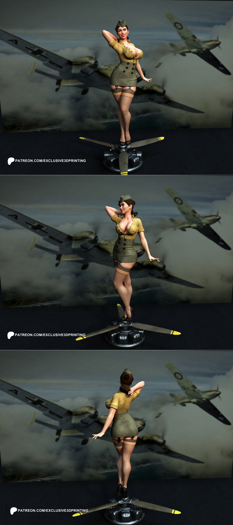 独家 - 军用飞行员主题Pin-up少女 - 3D打印模型|Exclusive – Army Pilot Pin-Up Girl – 3D Print Model STL