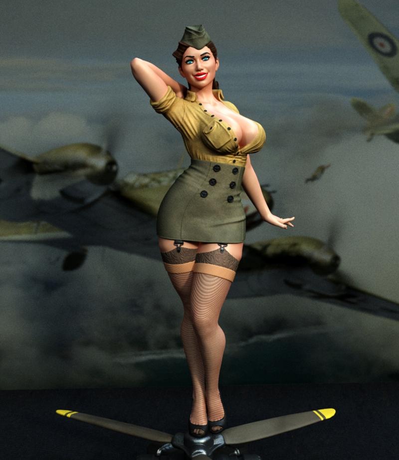 独家 - 军用飞行员主题Pin-up少女 - 3D打印模型|Exclusive – Army Pilot Pin-Up Girl – 3D Print Model STL