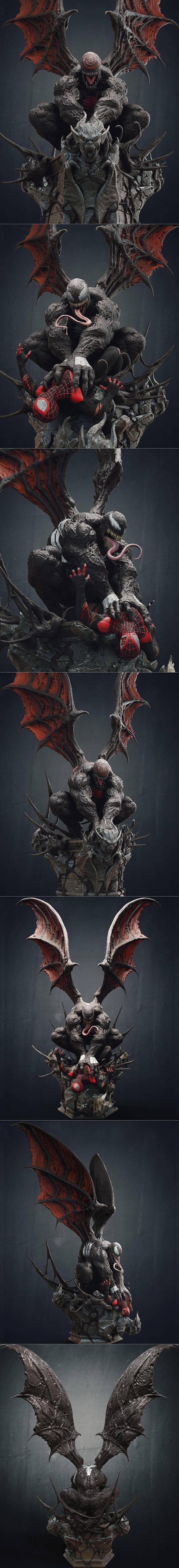 翼 Venom 对决迈尔斯·莫拉莱斯 3D打印模型|Winged Venom vs Miles Morales – 3D Print Model STL