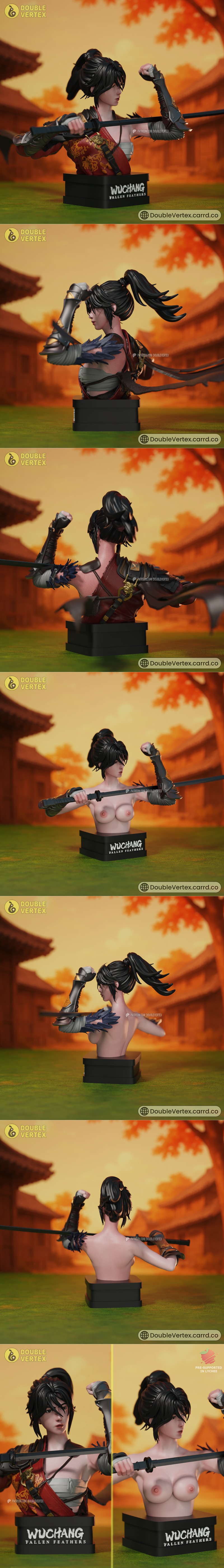 双顶之作 - 白无常 - 无常坠落羽毛摆件 - 3D打印模型|Double Vertex – Bai wuchang – WUCHANG Fallen Feathers Bust – 3D Print Model STL
