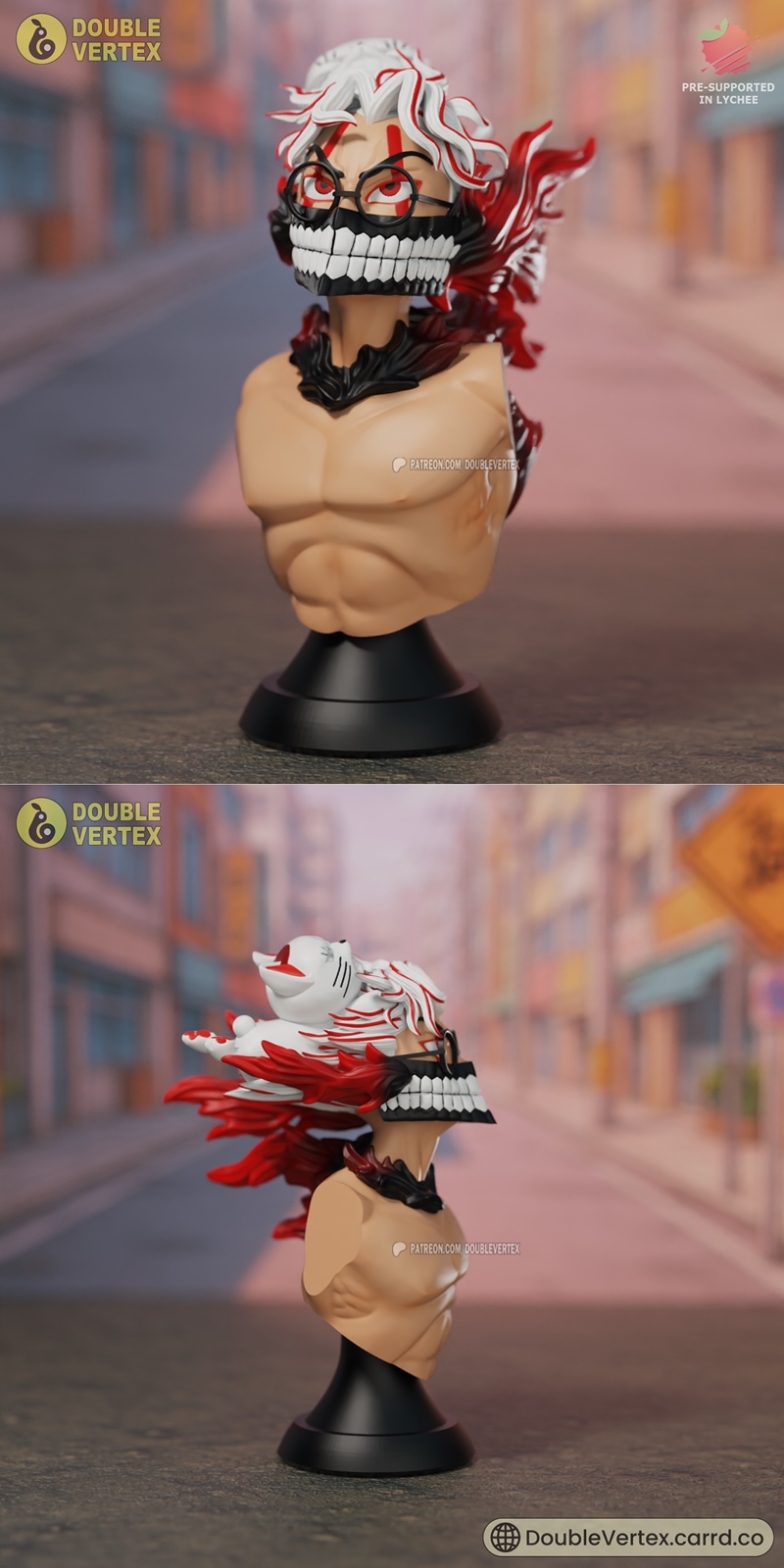 双顶点-奥卡-run 田中健-丹丹丹角色-3D打印模型|Double Vertex – Okarun Takakura Ken – Dandadan Bust – 3D Print Model STL