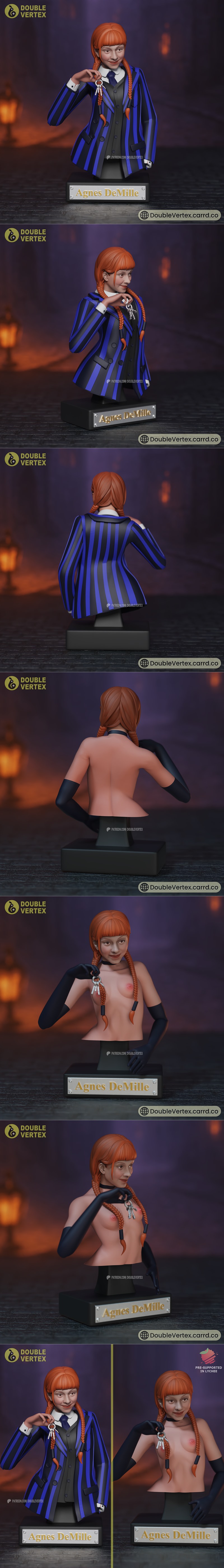 双顶点——阿格妮丝·德米勒——伊芙·泰勒顿——周三崩坏——3D打印模型|Double Vertex – Agnes DeMille – Evie Templeton – Wednesday Bust – 3D Print Model STL