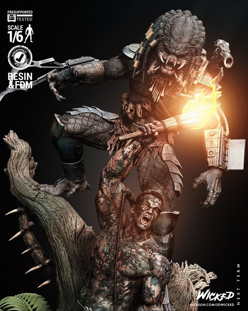 邪恶之王——Predator与Dutch场景模型（3D打印）|Wicked – Predator and Dutch Diorama V2 – 3D Print Model
