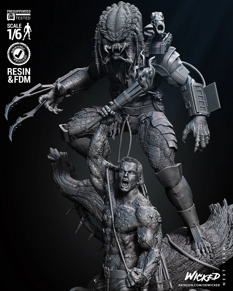邪恶之王——Predator与Dutch场景模型（3D打印）|Wicked – Predator and Dutch Diorama V2 – 3D Print Model