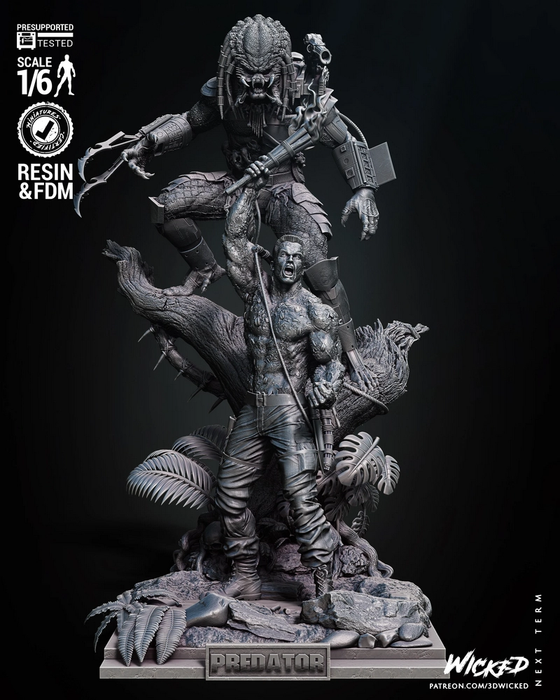 邪恶之王——Predator与Dutch场景模型（3D打印）|Wicked – Predator and Dutch Diorama V2 – 3D Print Model
