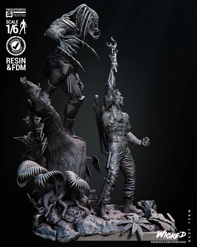 邪恶之王——Predator与Dutch场景模型（3D打印）|Wicked – Predator and Dutch Diorama V2 – 3D Print Model