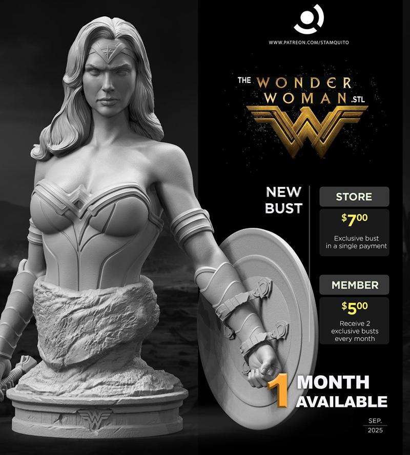 斯塔利恩库图 - 女超人雕像 - 3D打印模型|Stalyn Quito – Wonder Woman Bust – 3D Print Model STL