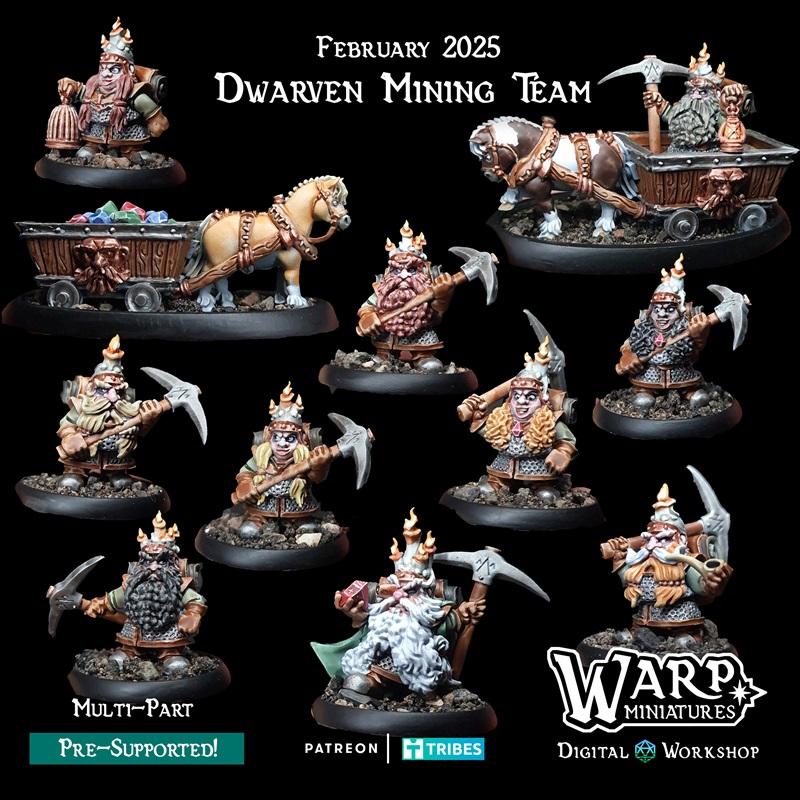 矮人采矿团队套装 3D打印模型|Warp Miniatures – Dwarven Mining Team Pack – 3D Print Model STL