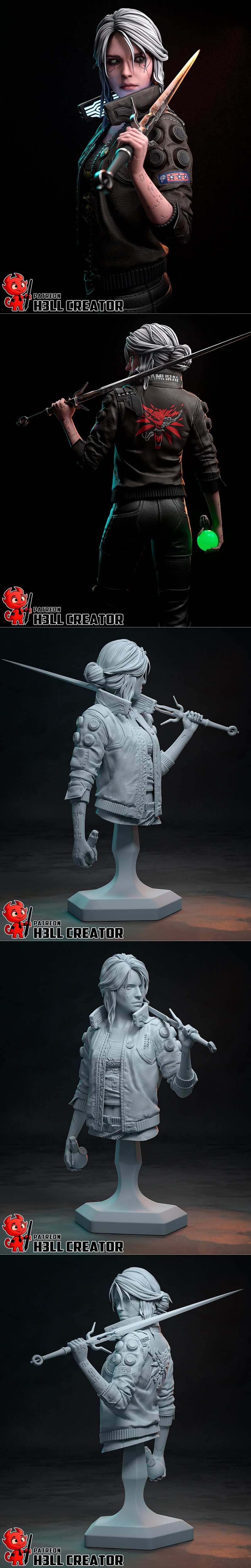 巫师：希里 3D打印模型|h3LL creator – The Witcher – Ciri Cyberpunk 2077 – 3D Print Model STL