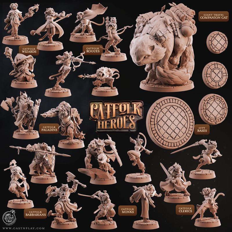 Cast n Play - 《猫族英雄》3D打印模型套装（2025年8月发布）|Cast n Play – Catfolk Heroes Set August 2025 – 3D Print Model STL