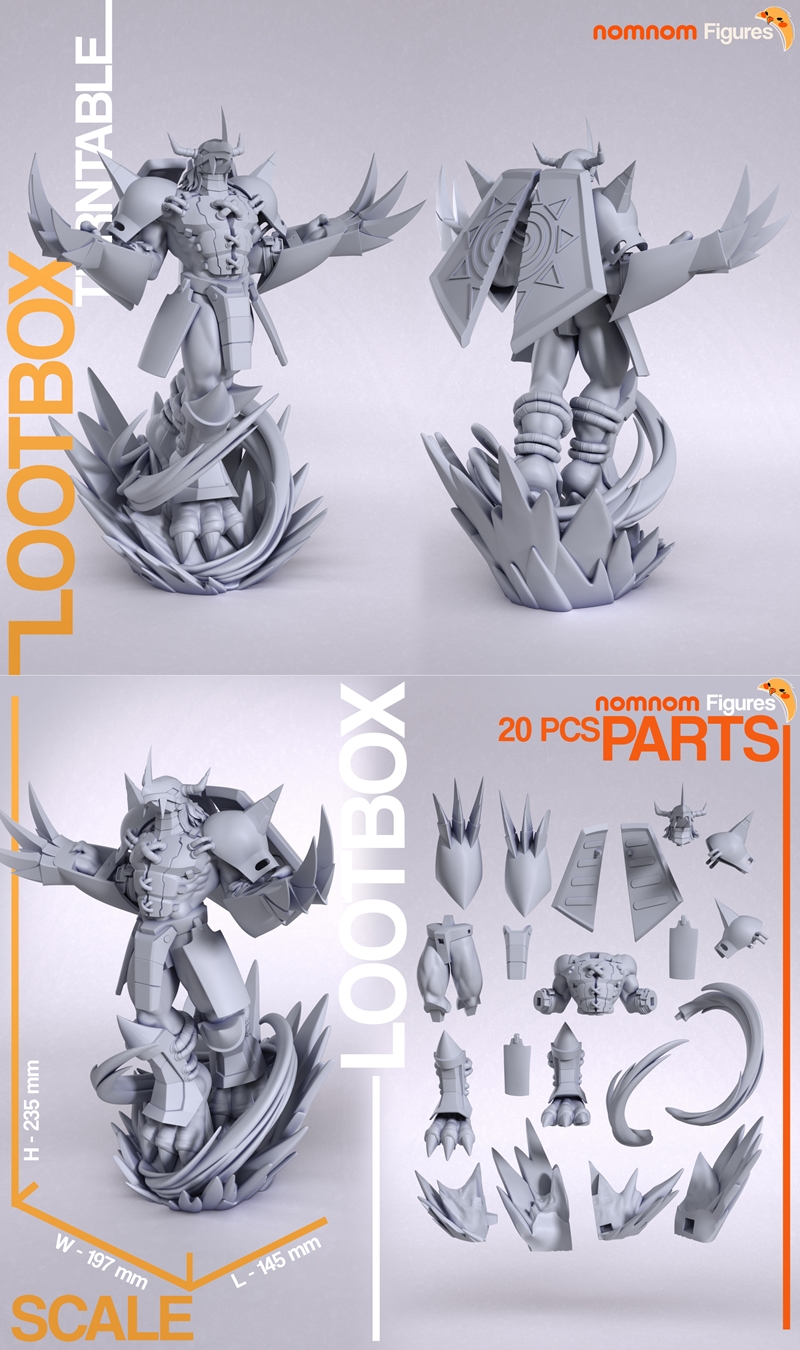 沃格雷蒙3D打印模型|Nomnom Figures – Wargreymon – Digimon – 3D Print Model STL