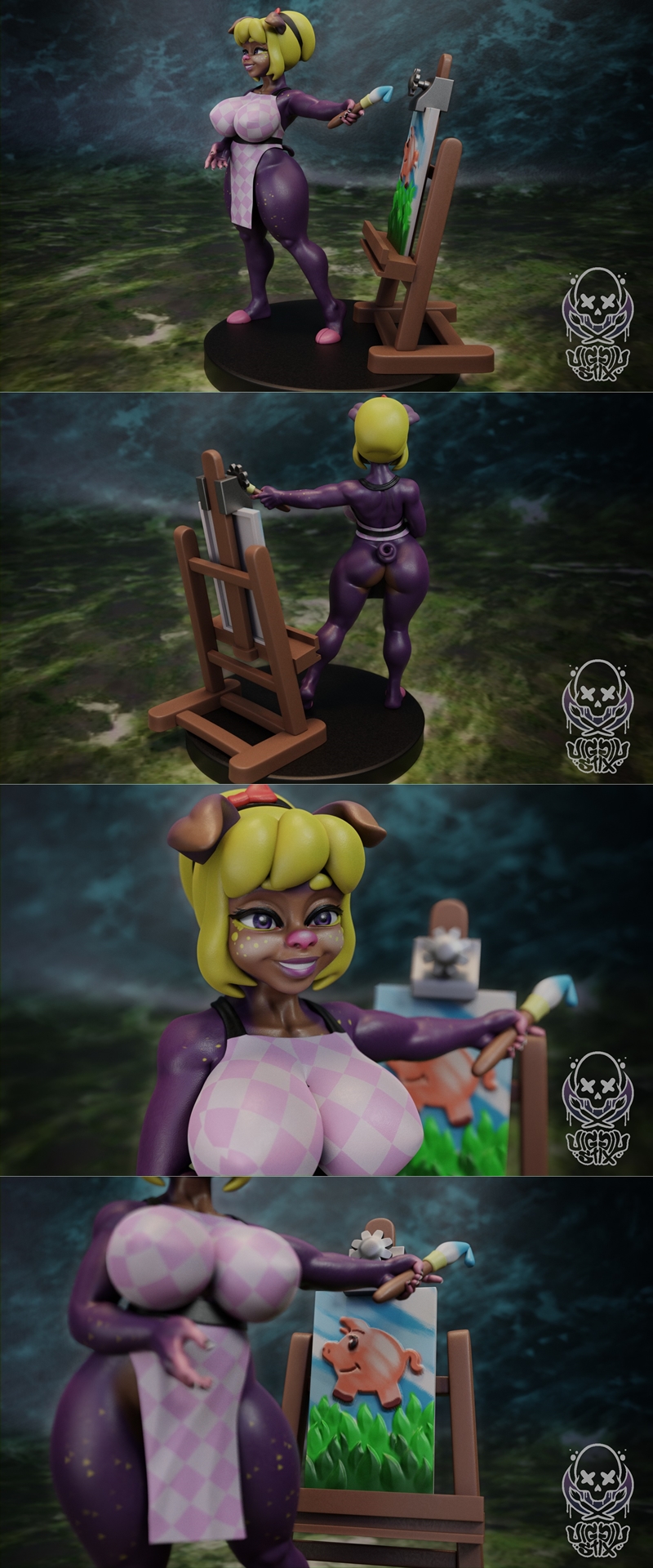 Jigglystix - 3D打印萌猪艺术家模型|Jigglystix – Female Piglet Artist – 3D Print Model STL